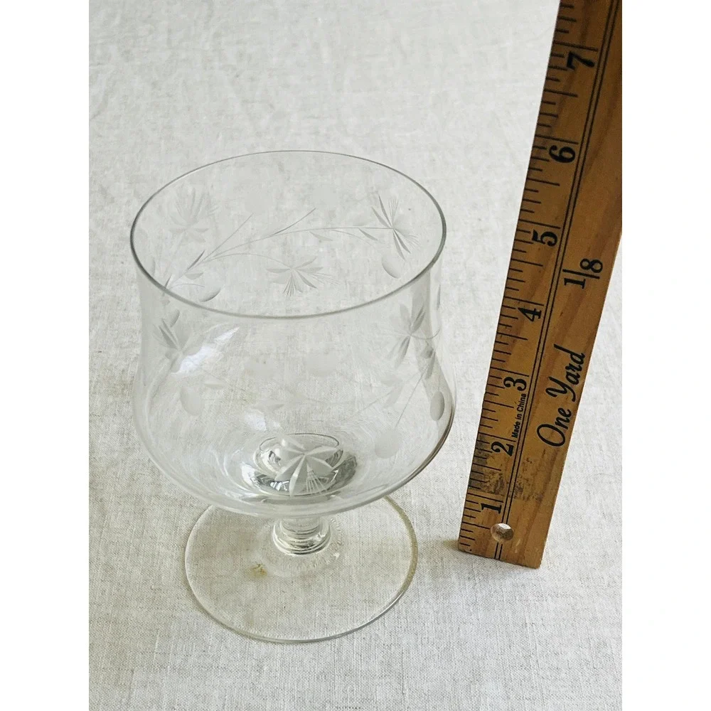 MCM Arcadia Etched Brandy Glass 1950s 1960s Romania Vintage Snifter Single Glass